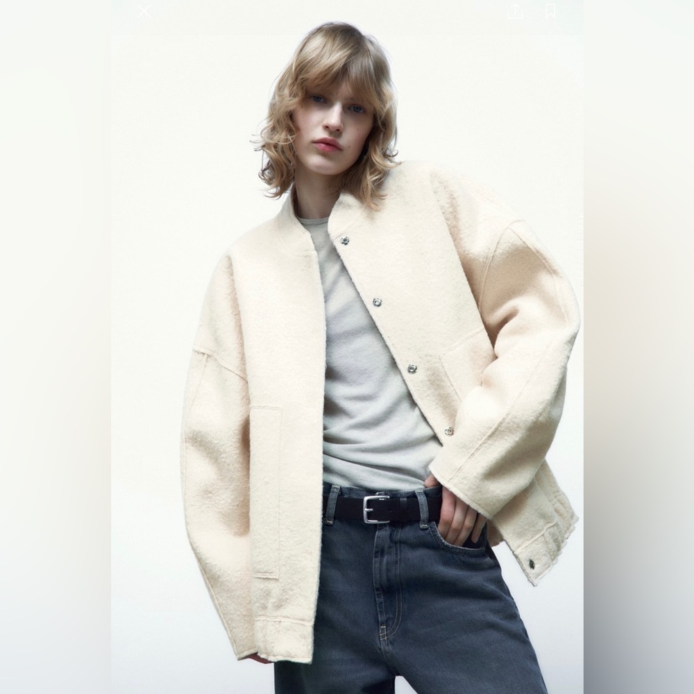 Zara Oversized Pocket Ecru Bomber Jacket